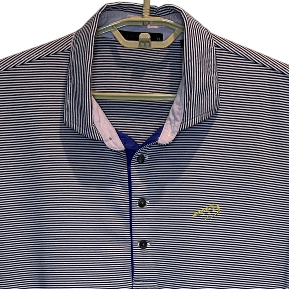 Greyson Polo Shirt XL Mens Navy White Micro Stripe Short Sleeve Golf Performance